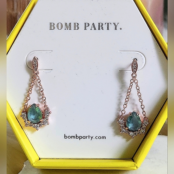 Bomb Party Jewelry - NWT Bomb Party 3452 'Drops of Sparkle' Spinel Rose Gold Plated Dangle Earrings
